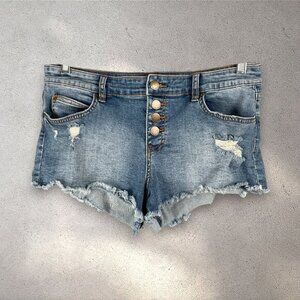 Billabong Hot Pants Denim Shorts Womens 28 Distressed Medium Wash Daisy Duke Y2K